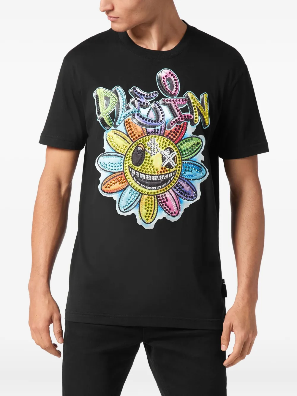 Philipp Plein Stones Smile crystal-embellished flower T-shirt Zwart