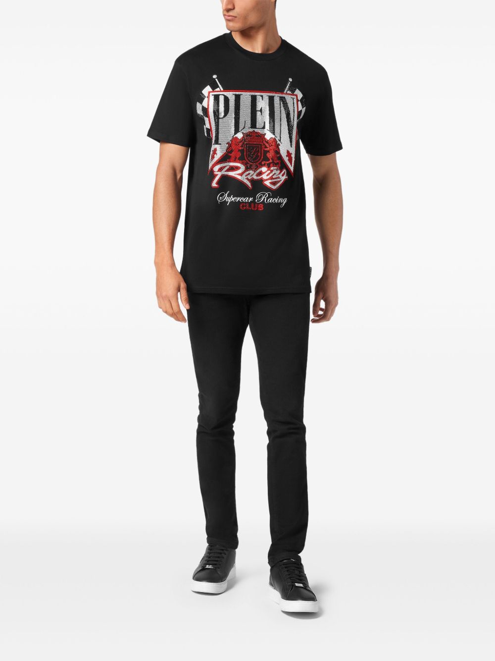 Philipp Plein Racing Club T-shirt met stras - Zwart