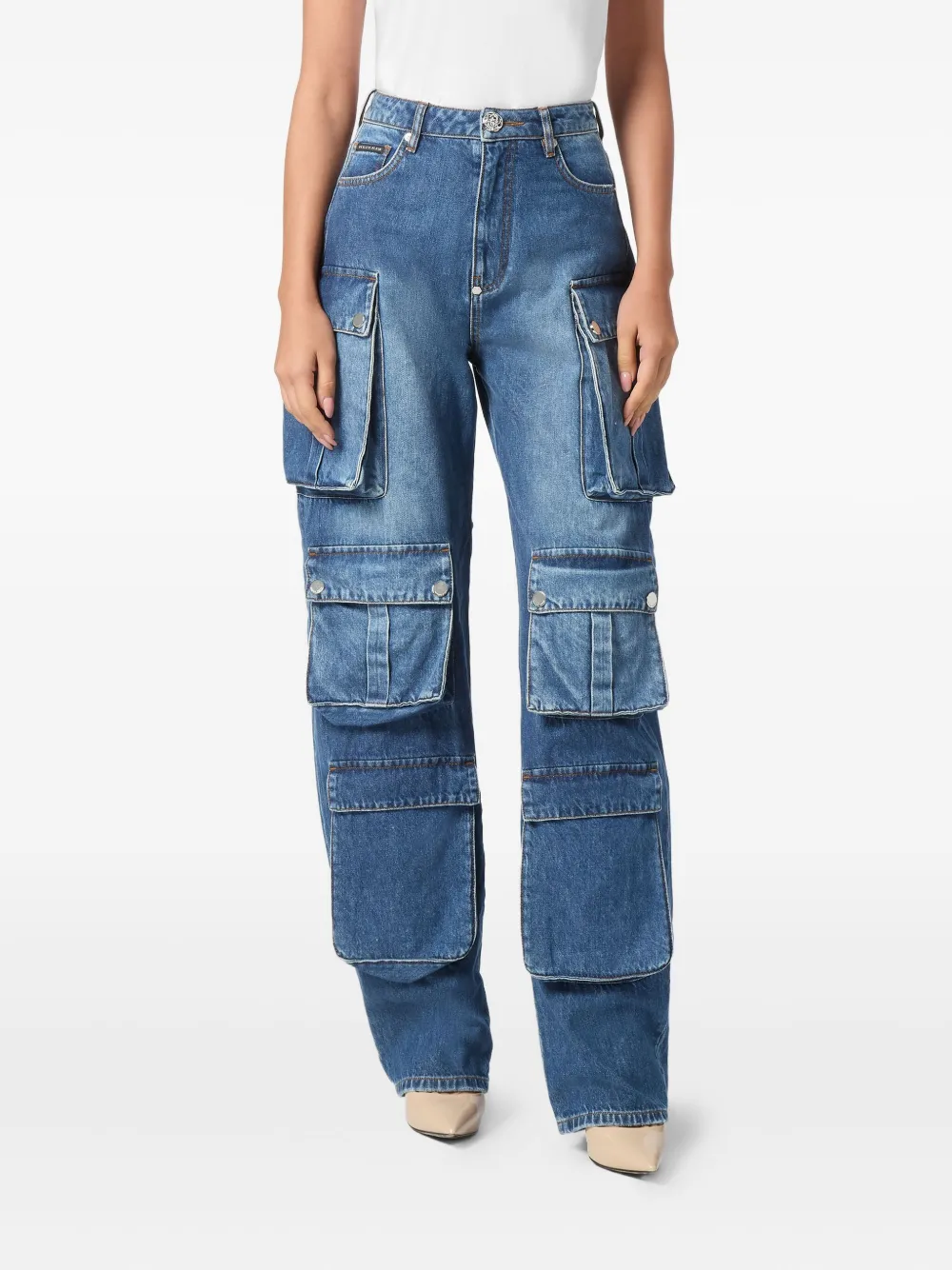 Philipp Plein Jeans met cargo zak Blauw