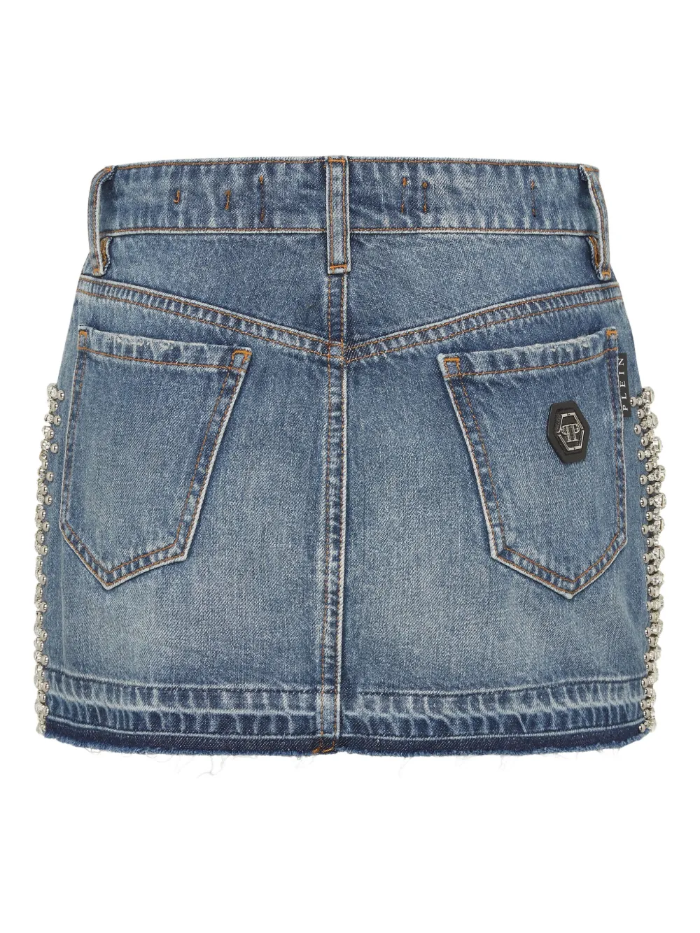 Philipp Plein rhinestone-embellished denim skirt - Blauw