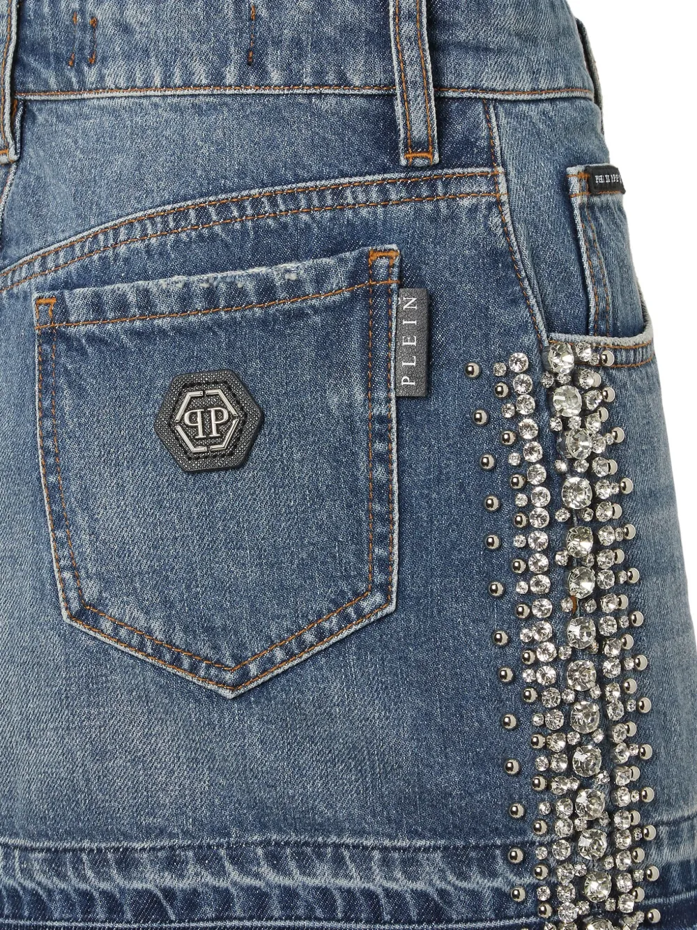 Philipp Plein Spijkerrok verfraaid met stras Blauw