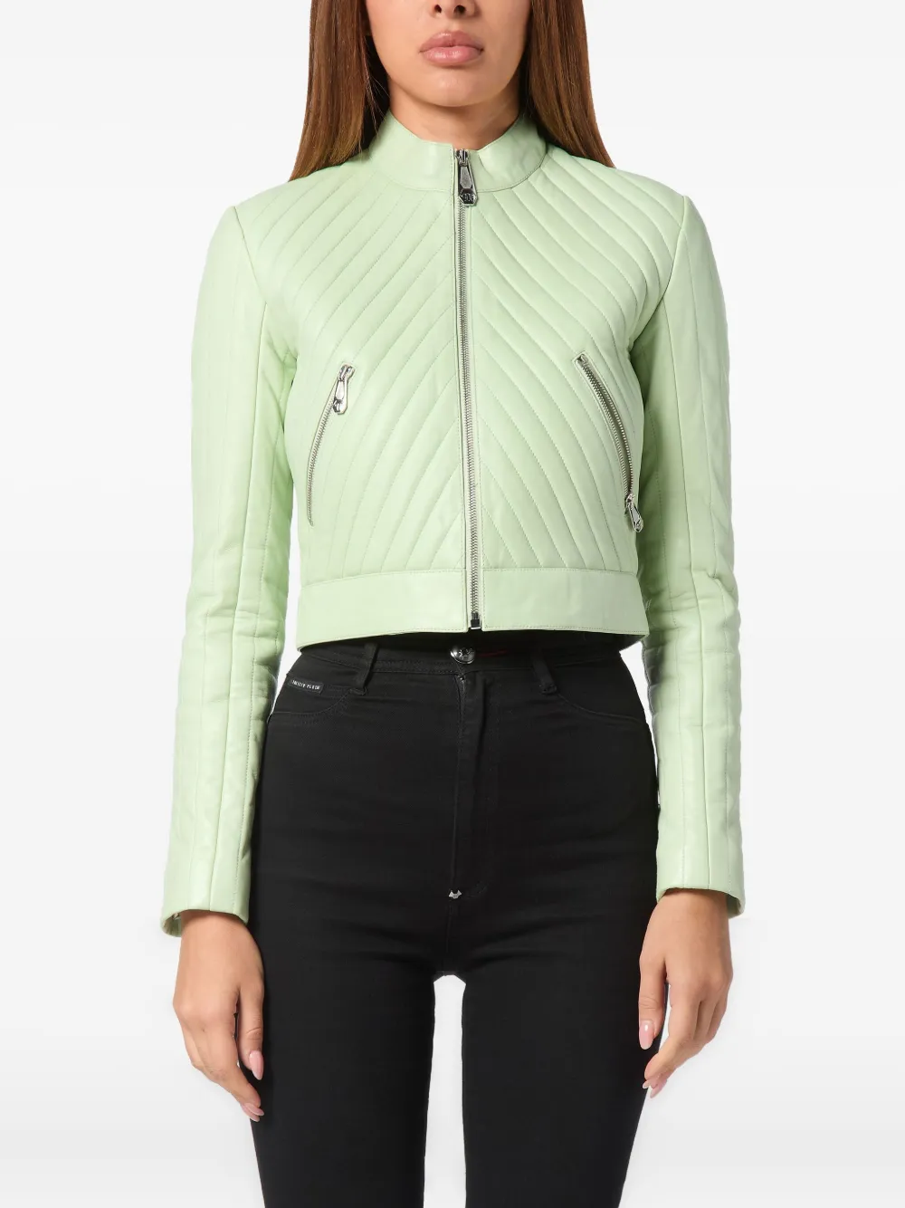 Philipp Plein Leren bikerjack Groen