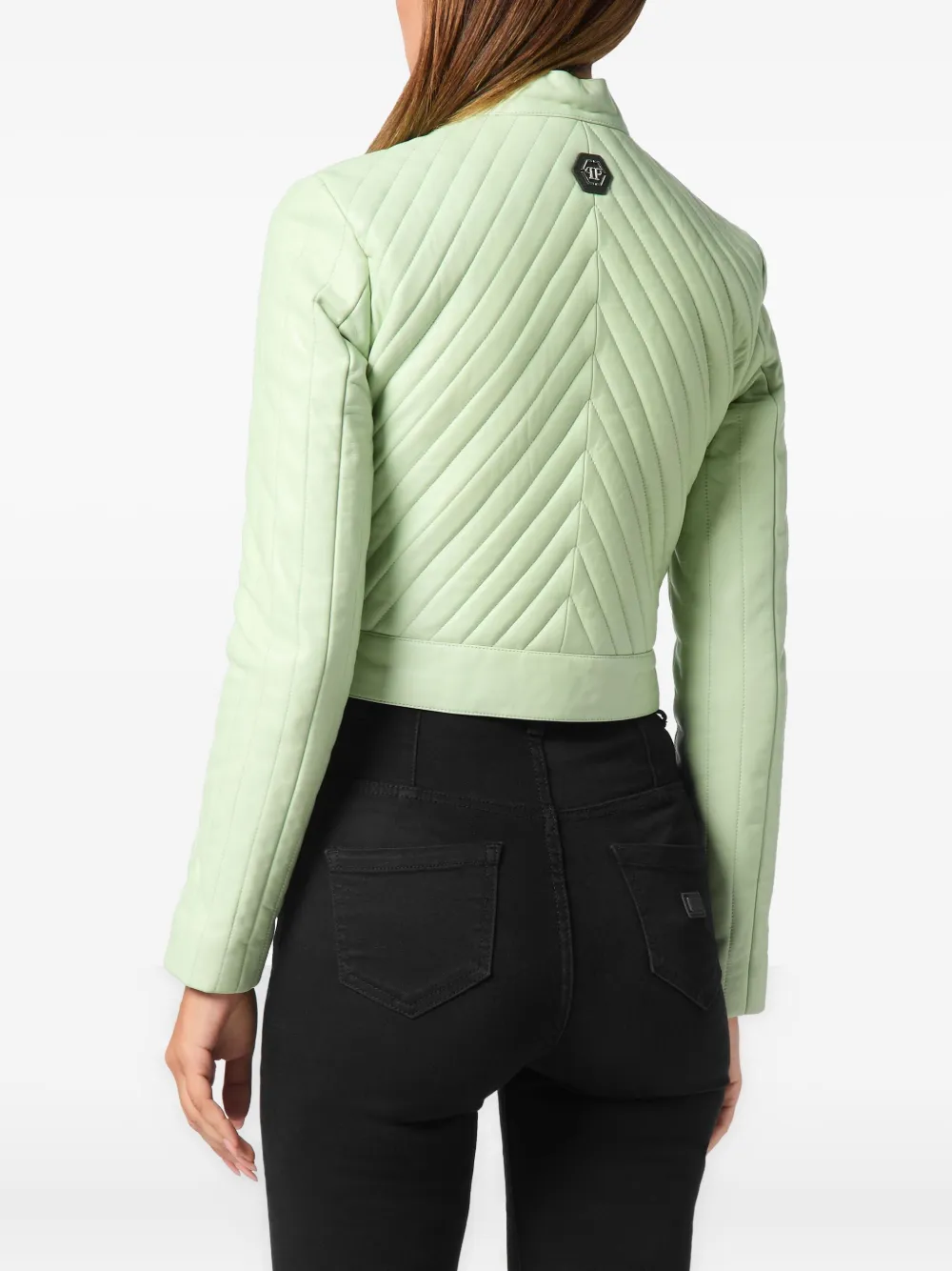 Philipp Plein Leren bikerjack Groen