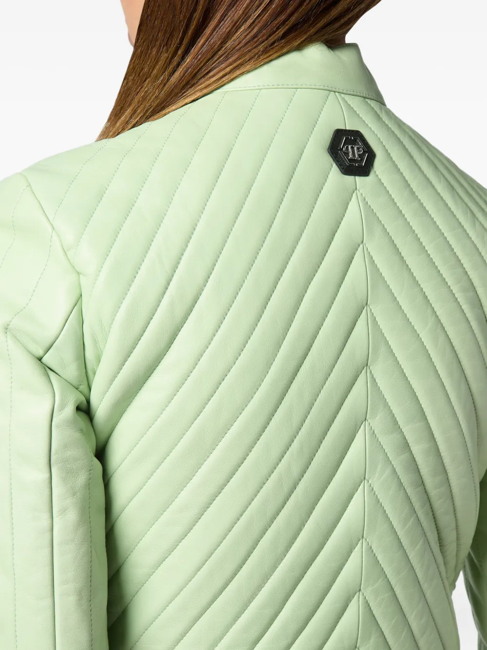 Philipp Plein Leren bikerjack Groen