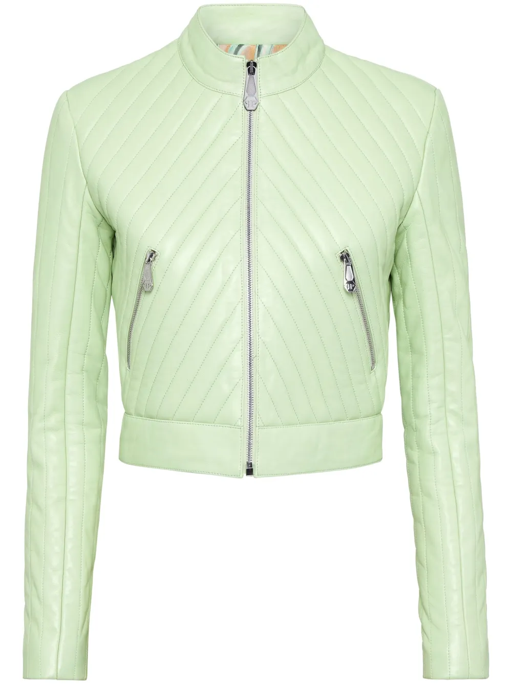 Philipp Plein Leren bikerjack Groen