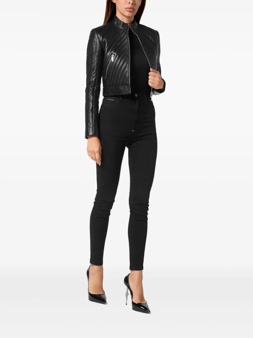 Philipp Plein leather jacket - Zwart