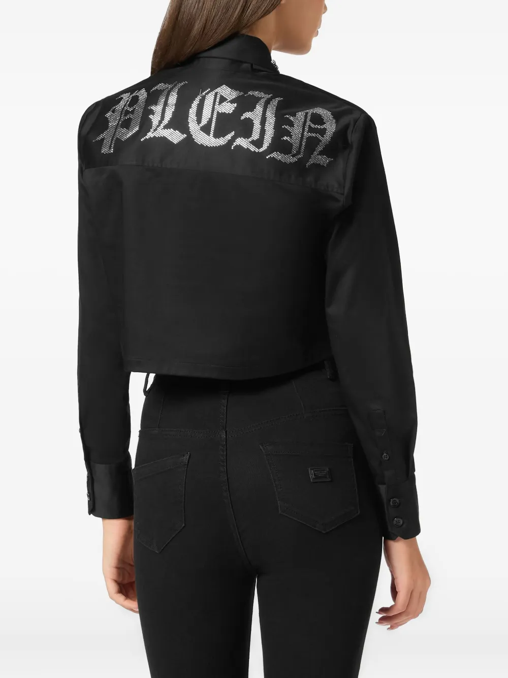Shop Philipp Plein Gothic Plein Cropped Shirt In 黑色