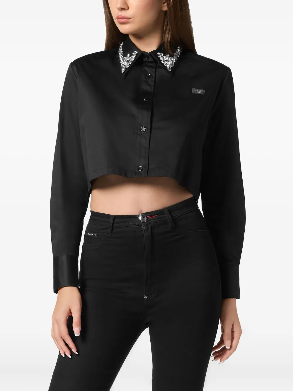 Shop Philipp Plein Gothic Plein Cropped Shirt In 黑色