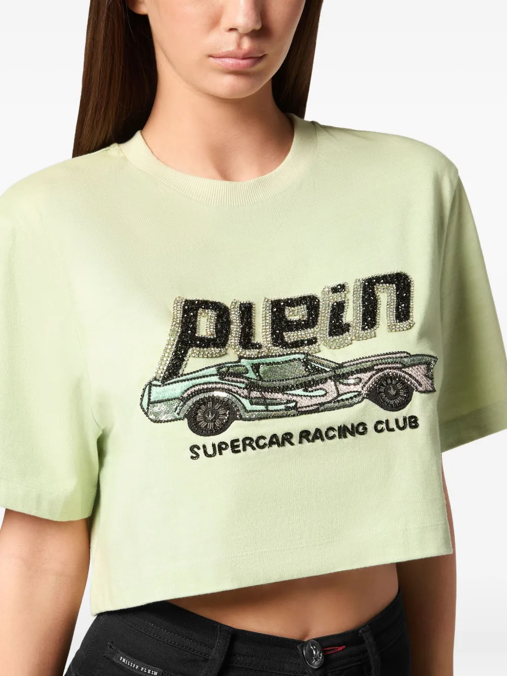 Philipp Plein Car cropped T-shirt Groen