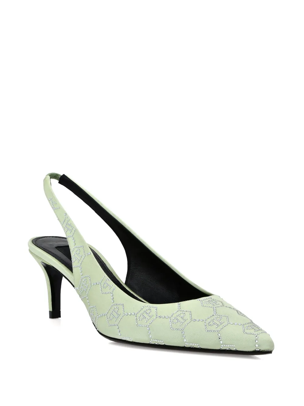 Philipp Plein 55 mm slingback pumps met monogram van stras - Groen