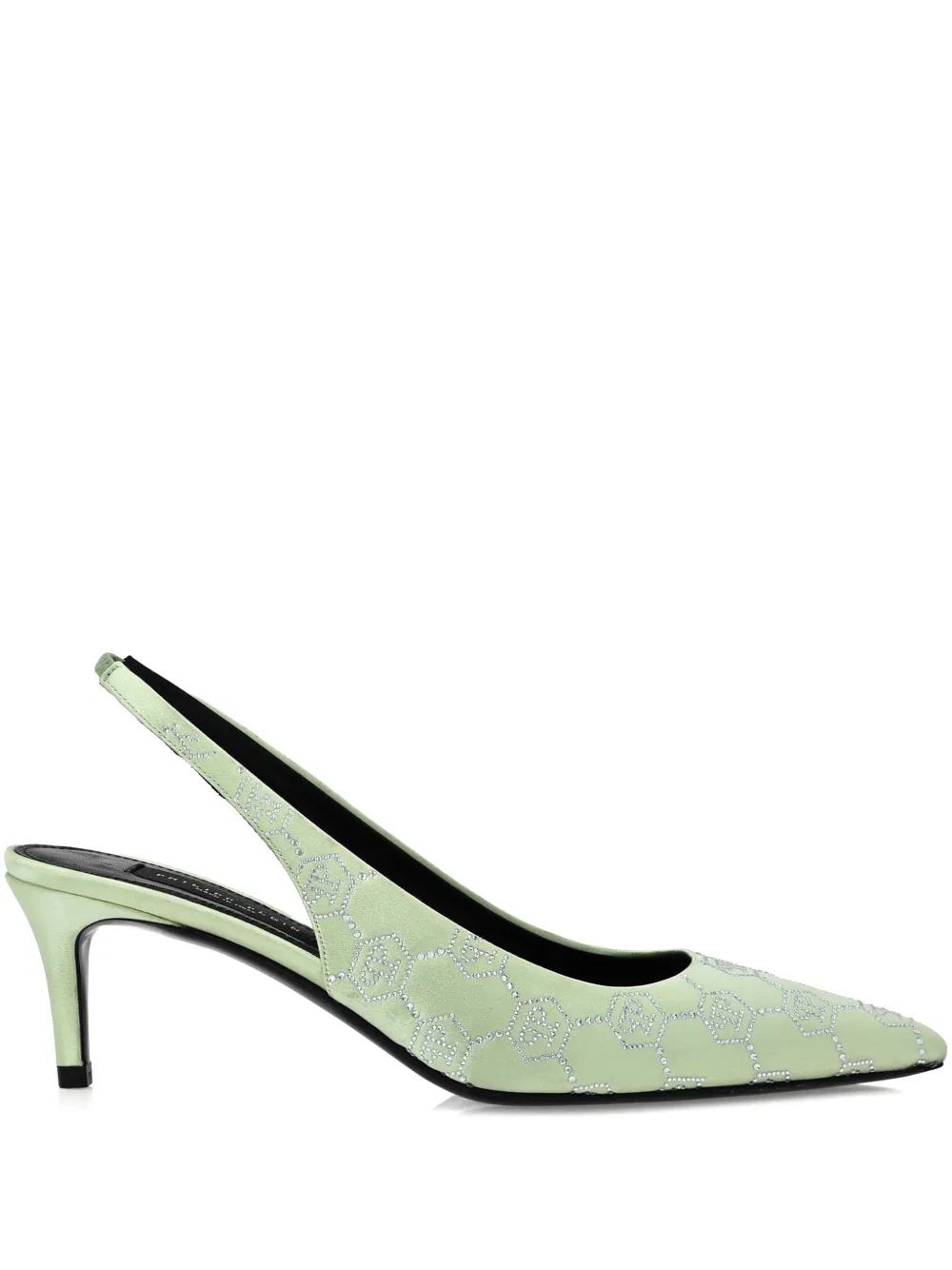 Philipp Plein 55 mm slingback pumps met monogram van stras Groen