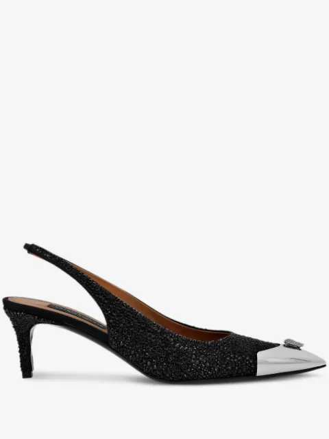 Philipp Plein satin sllingback pumps mix strass