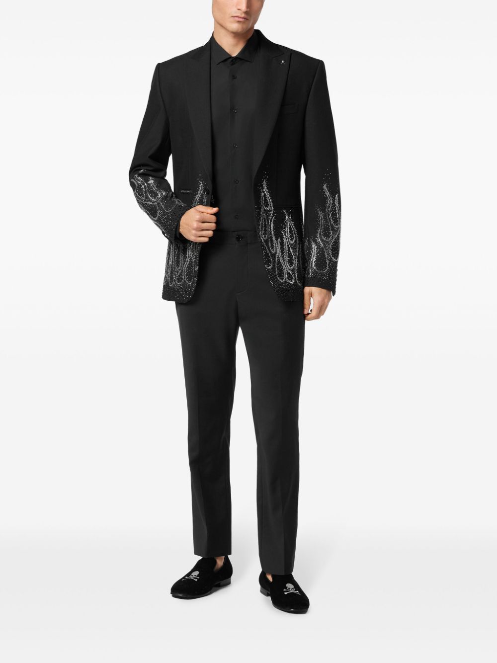 Philipp Plein rhinestone-flame embellished blazer - Zwart