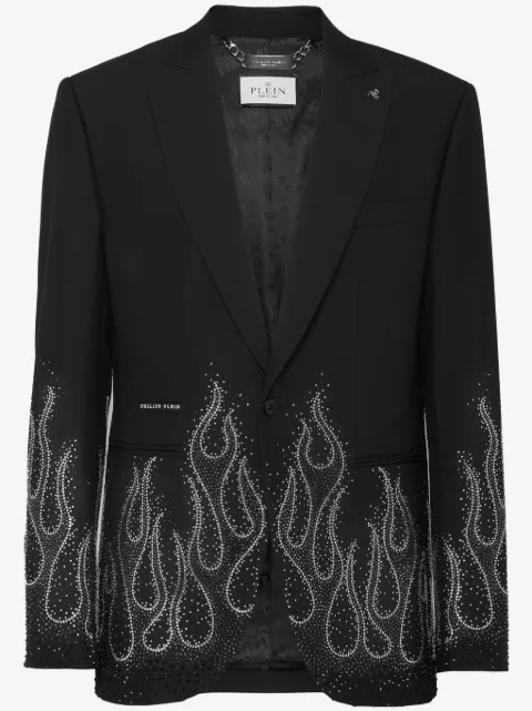 Philipp Plein blazer con motivo de llamas y detalles de strass