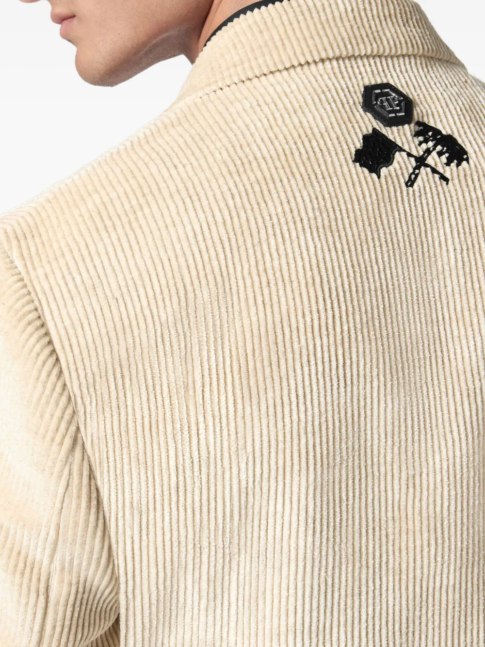Philipp Plein embroidered-detail corduroy blazer Beige