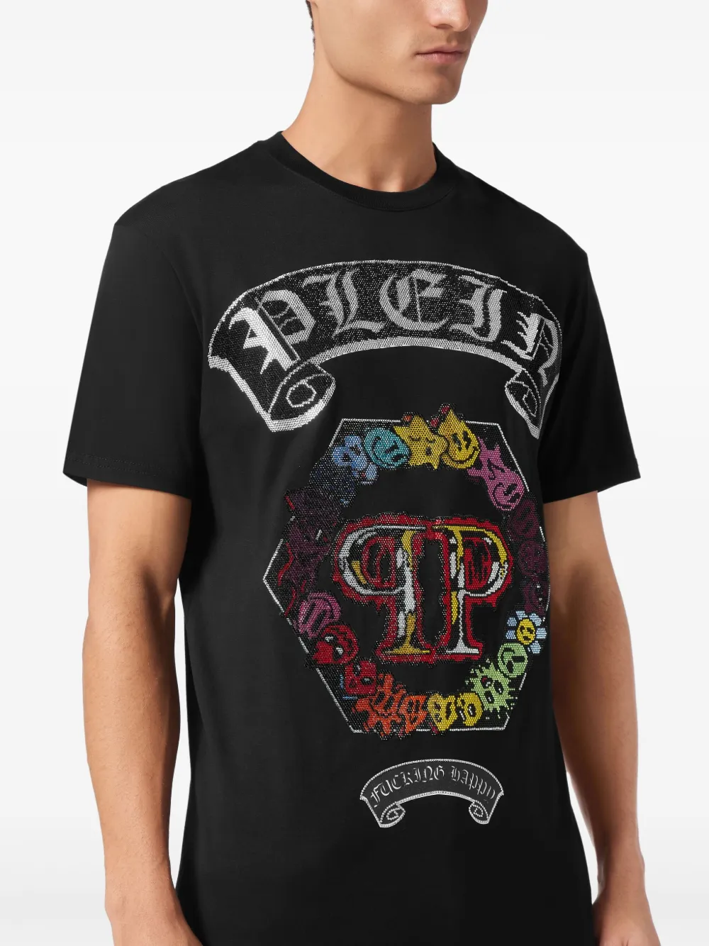 Philipp Plein Smile T-shirt met stras Zwart