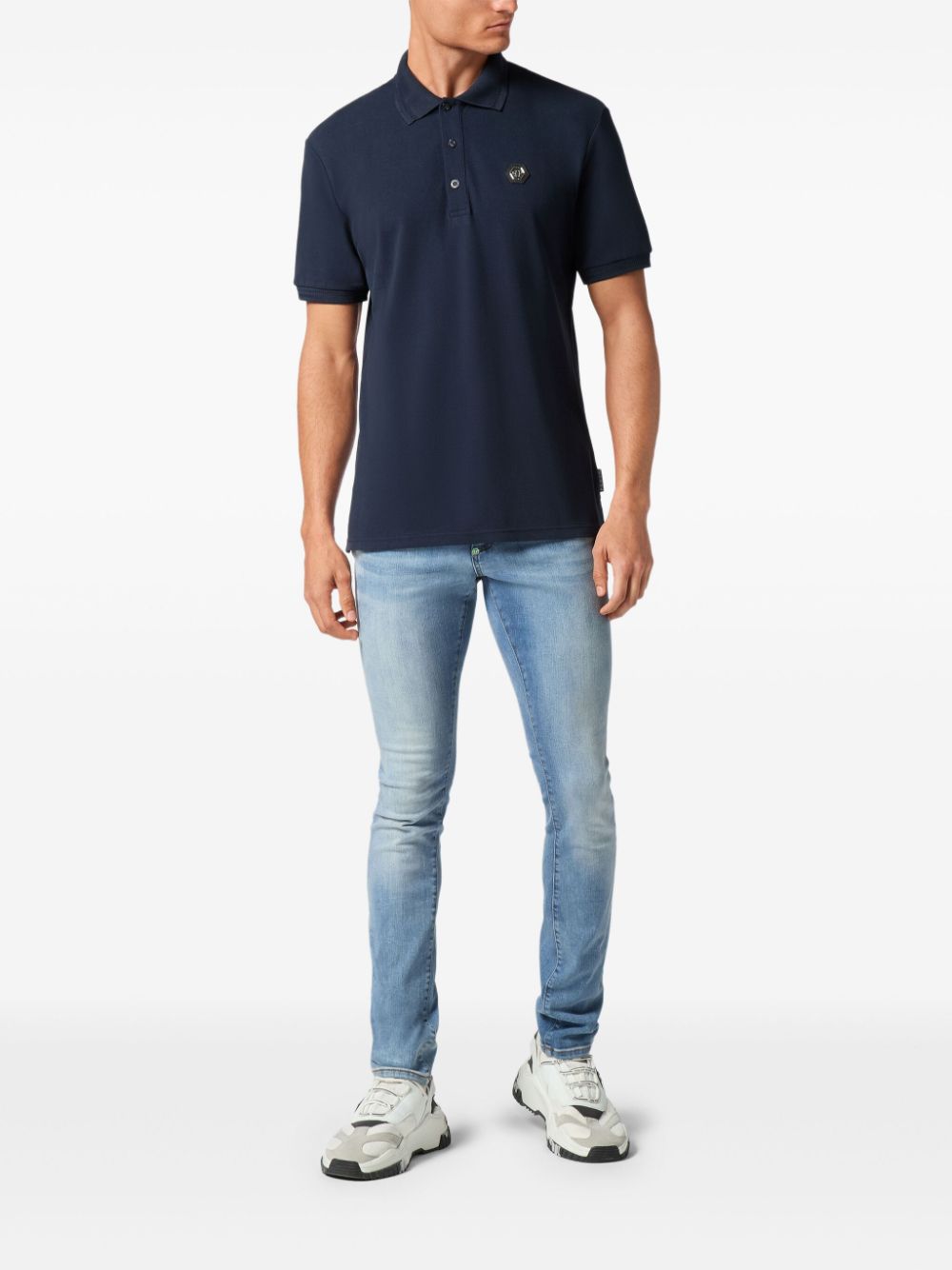 Philipp Plein logo-appliqué polo shirt - Blauw