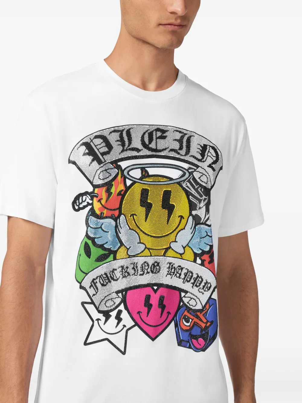 Philipp Plein SS Strass Smile T-shirt Wit