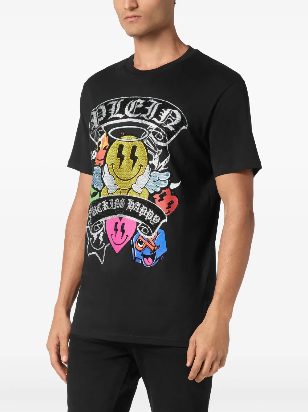 Philipp Plein Smile T-shirt met stras Zwart