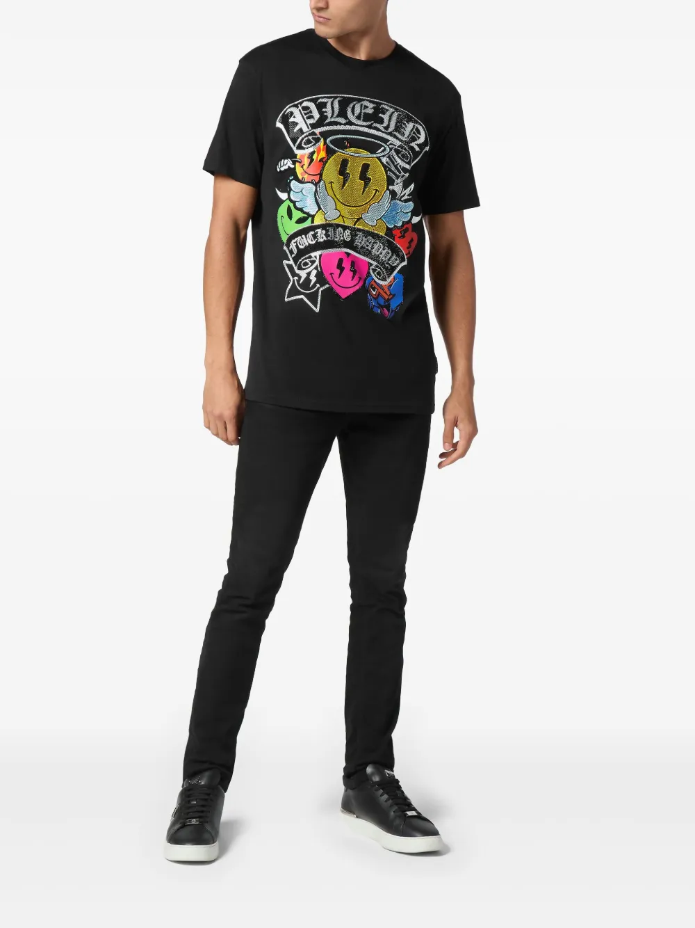 Philipp Plein SS Strass Smile T-shirt - Zwart