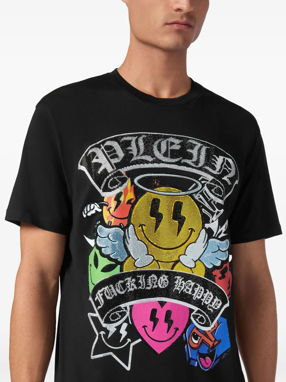 Philipp Plein Smile T-shirt met stras Zwart