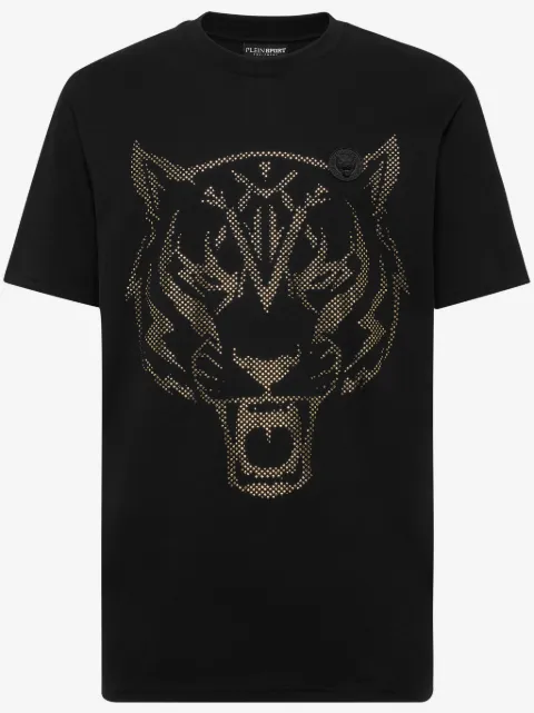 Plein Sport tiger-print logo-patch T-shirt