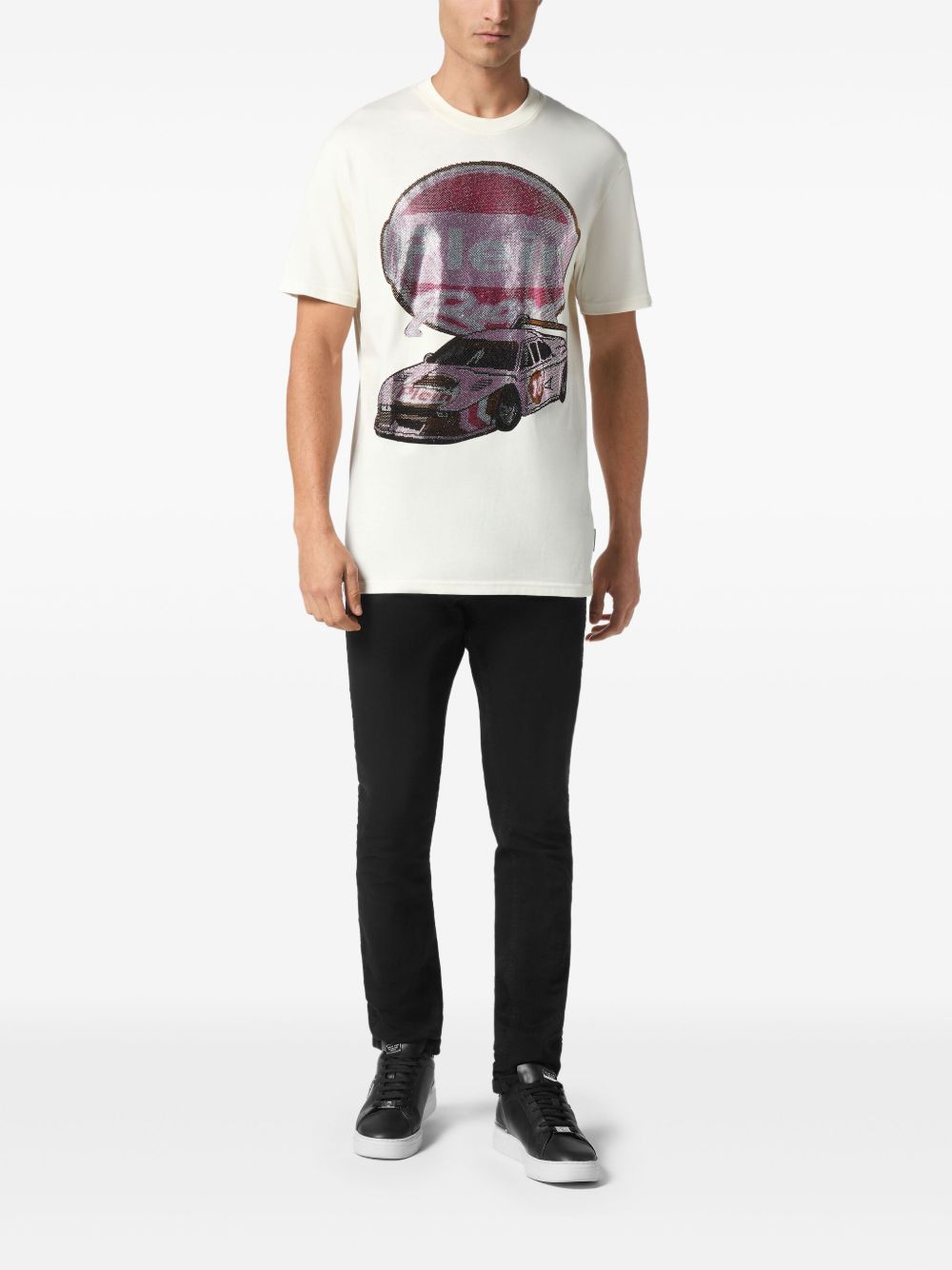 Philipp Plein Cars Racing T-shirt met stras - Wit