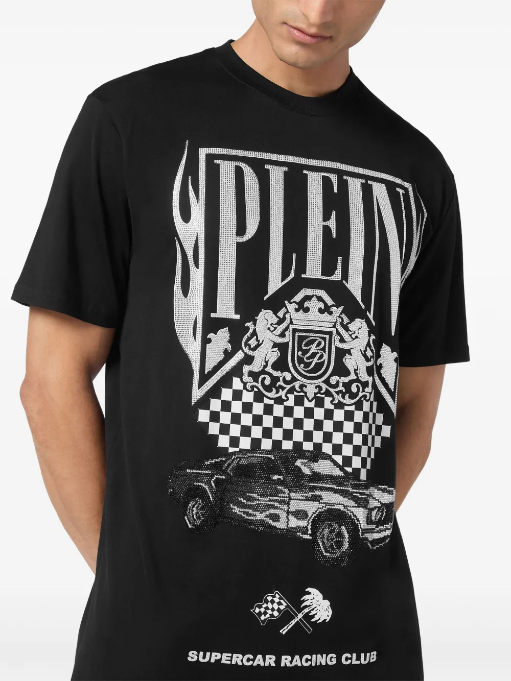 Philipp Plein Flame Racing T-shirt met stras Zwart