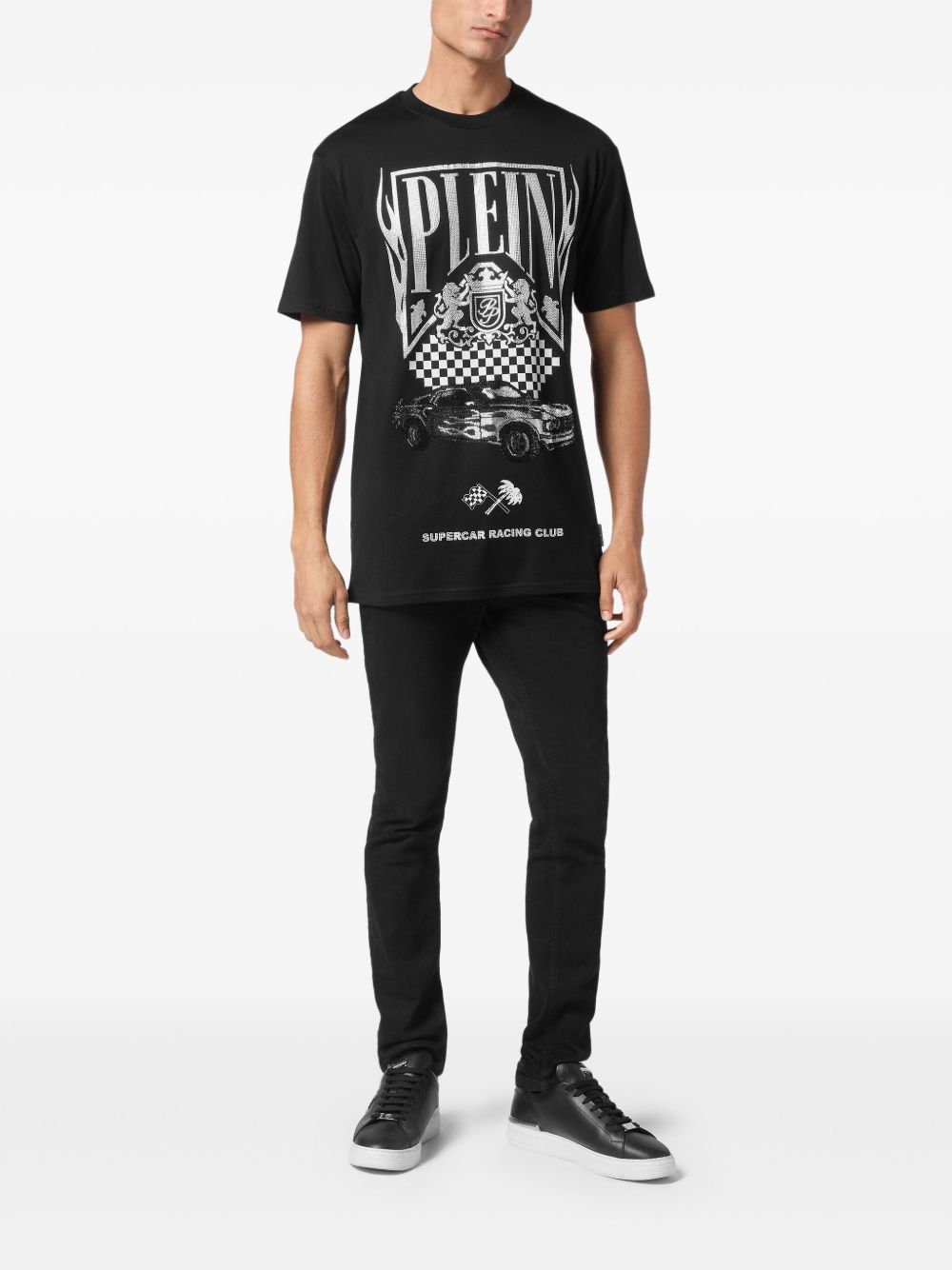 Philipp Plein Flame Racing T-shirt met stras - Zwart