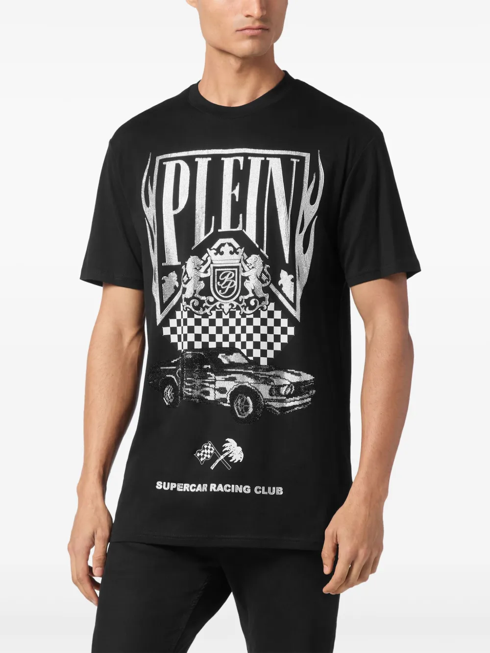 Philipp Plein Flame Racing T-shirt met stras Zwart