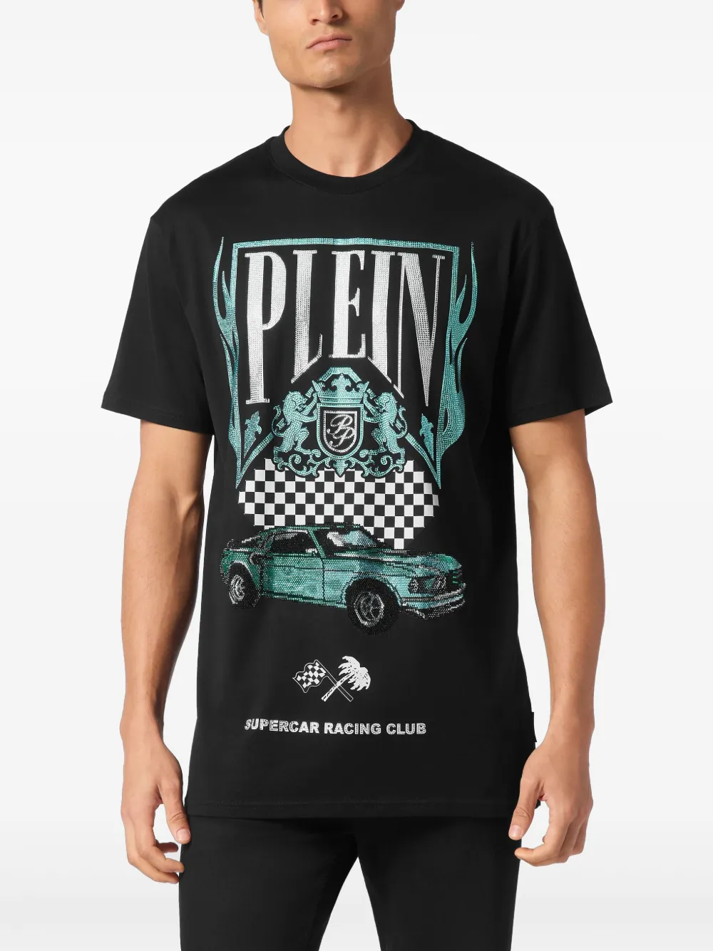 Philipp Plein Flame Racing T-shirt met stras Zwart