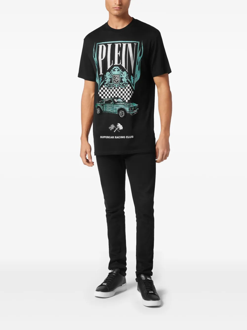 Philipp Plein SS Strass Flame Racing T-shirt - Zwart