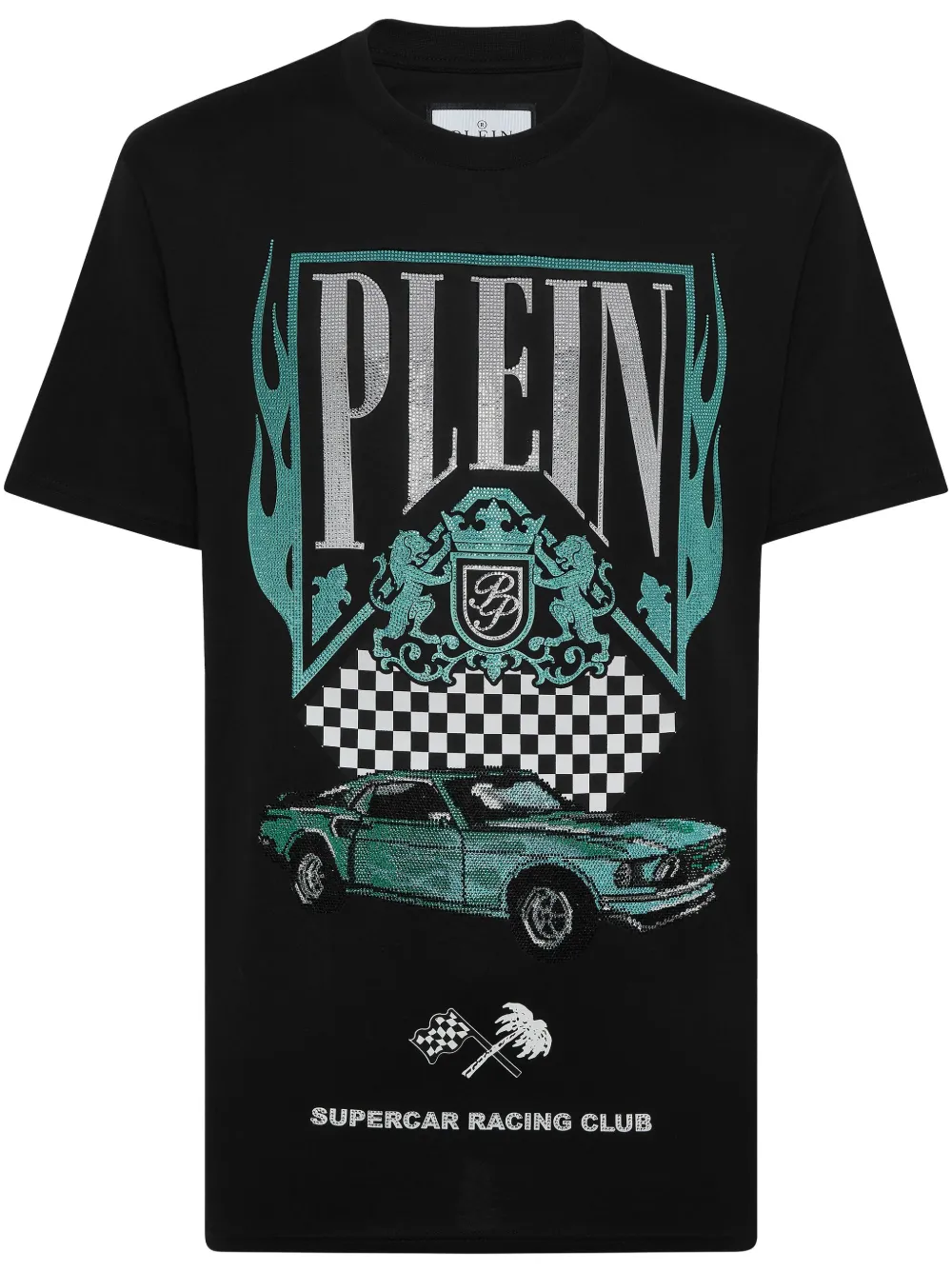 Philipp Plein SS Strass Flame Racing T-shirt Zwart