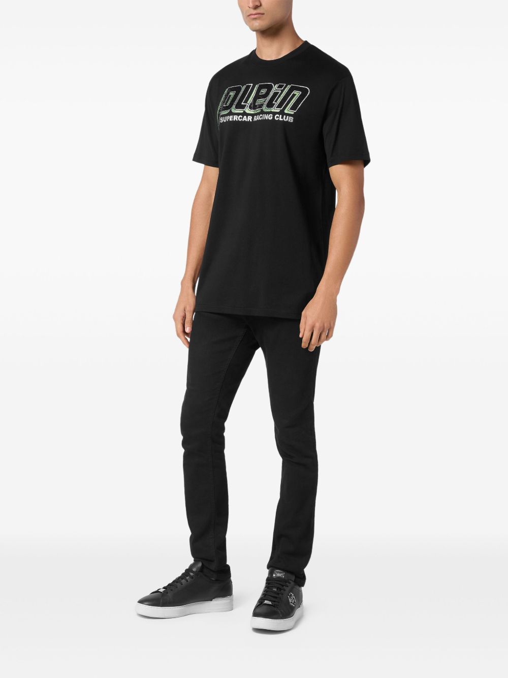 Philipp Plein Racing Club T-shirt met stras - Zwart