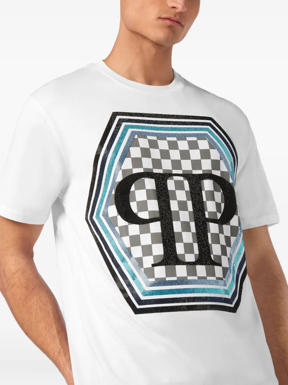 Philipp Plein Strass Hexagon T-shirt Wit