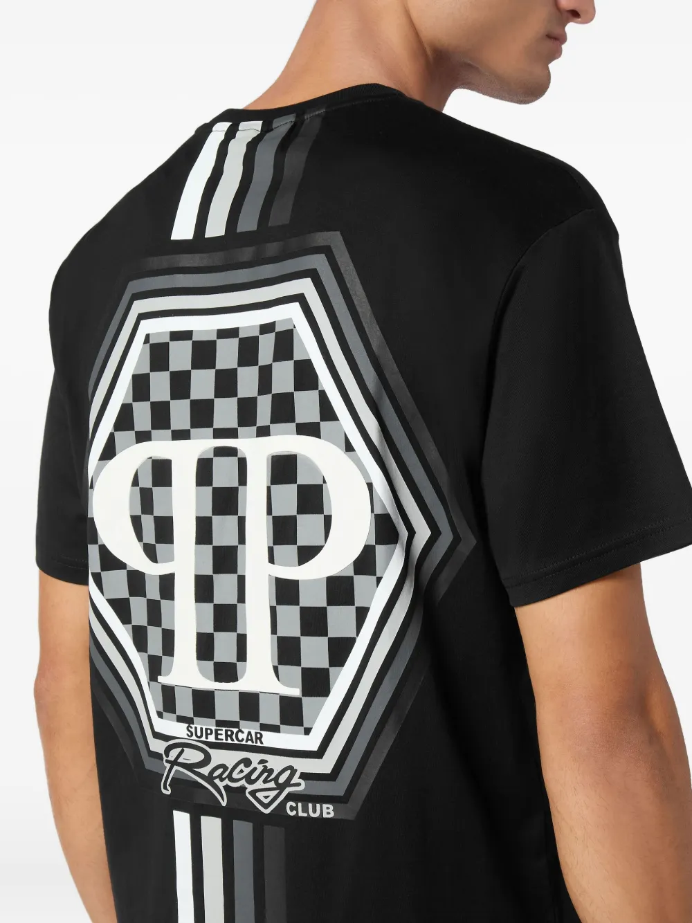 Philipp Plein Stripes Hexagon T-shirt Zwart