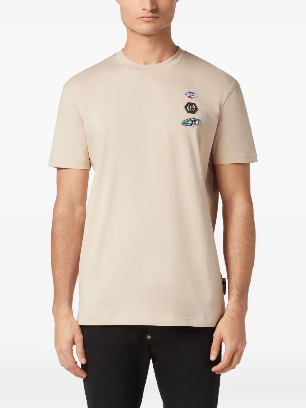 Philipp Plein T-shirt met raceauto-patch Beige