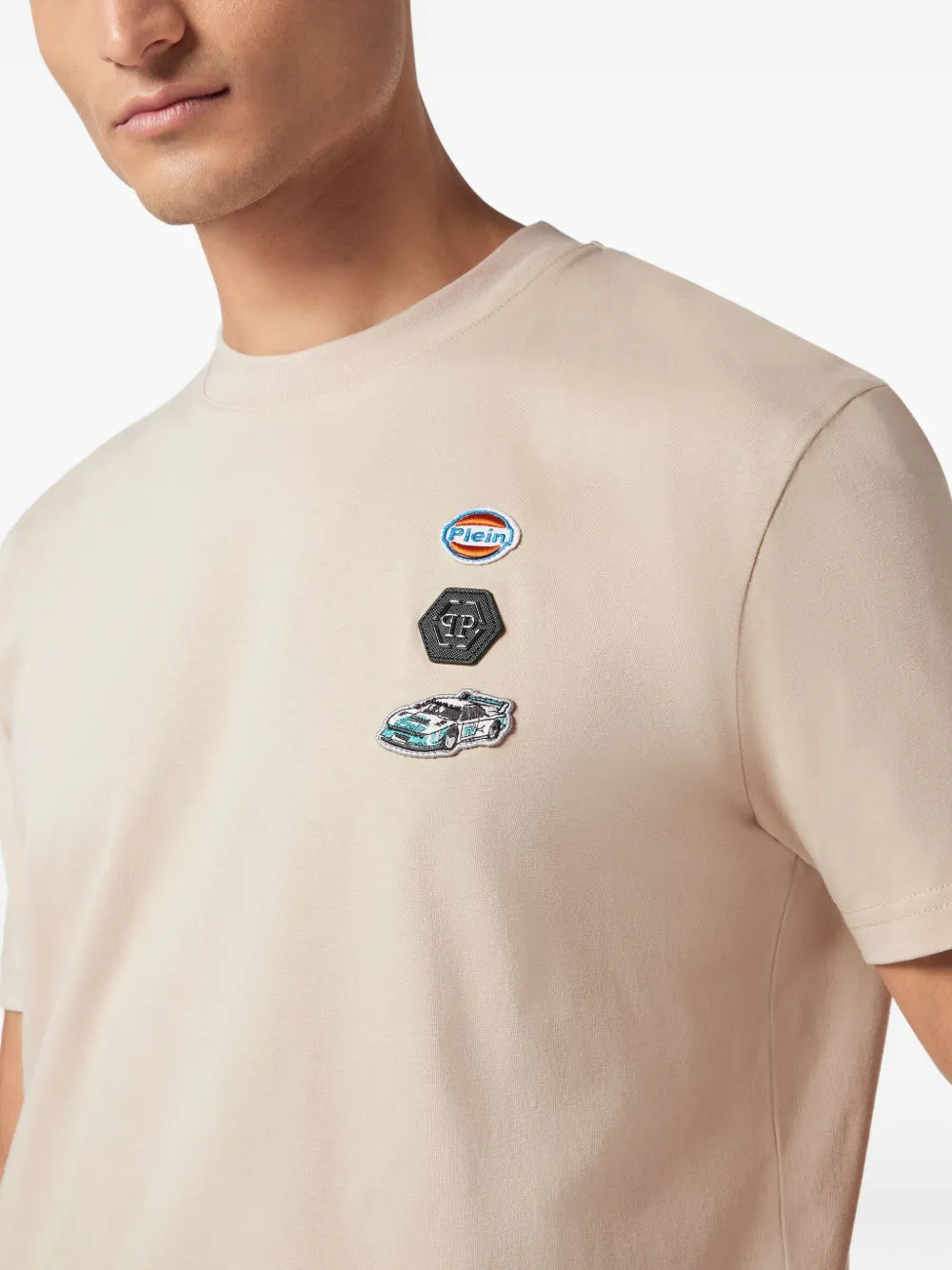 Philipp Plein T-shirt met raceauto-patch Beige