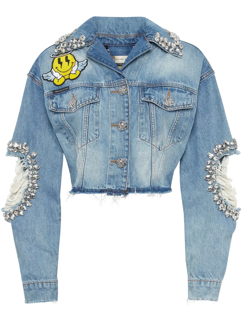 Philipp Plein Denim cropped Smile jack Blauw
