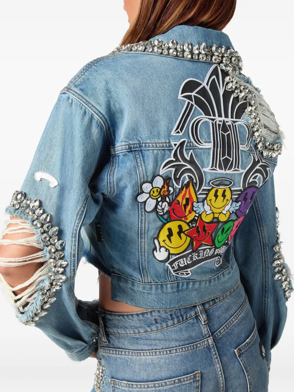 Philipp Plein Denim cropped Smile jack Blauw