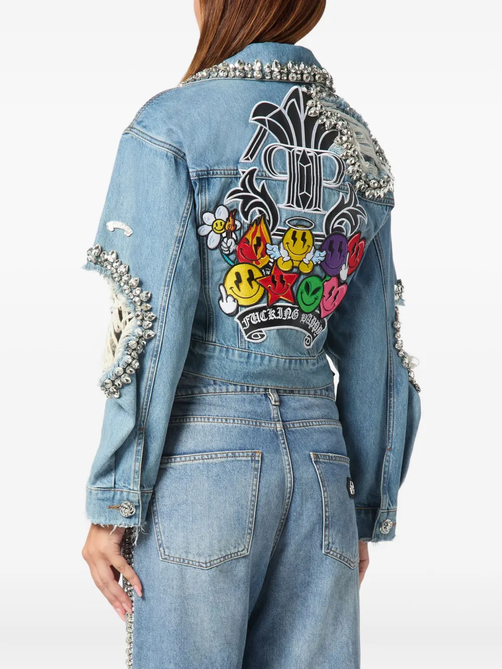 Philipp Plein Denim cropped Smile jack Blauw