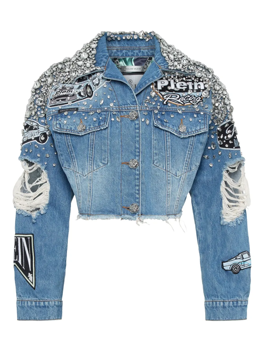 Philipp Plein Cropped denim jack Blauw