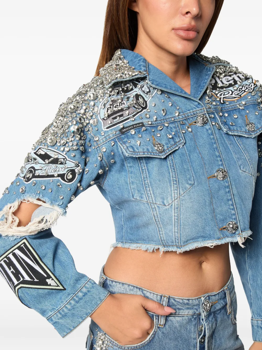 PHILIPP PLEIN CROPPED DENIM JACKET