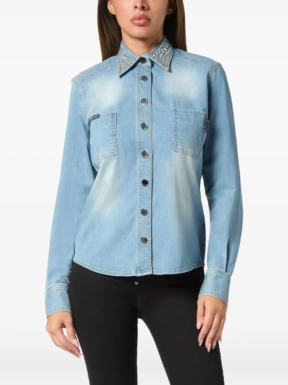 Philipp Plein Blouse verfraaid met kristal - Blauw