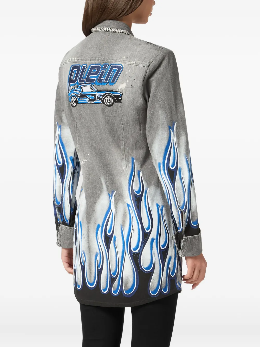 PHILIPP PLEIN GRAPHIC-PRINT DENIM SHIRT