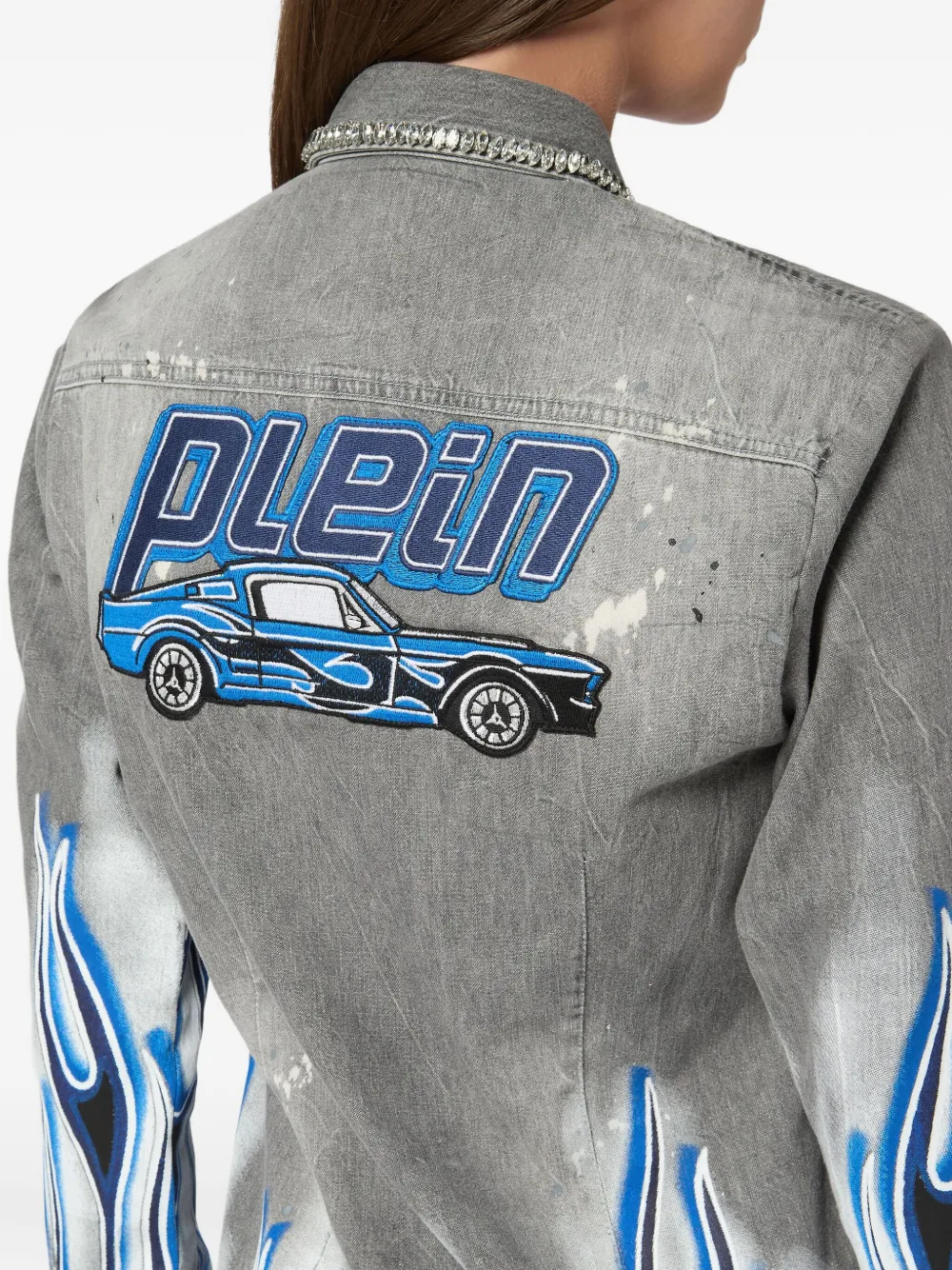 PHILIPP PLEIN GRAPHIC-PRINT DENIM SHIRT