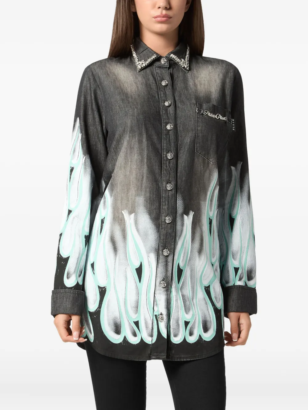 PHILIPP PLEIN FLAME RACING DENIM SHIRT