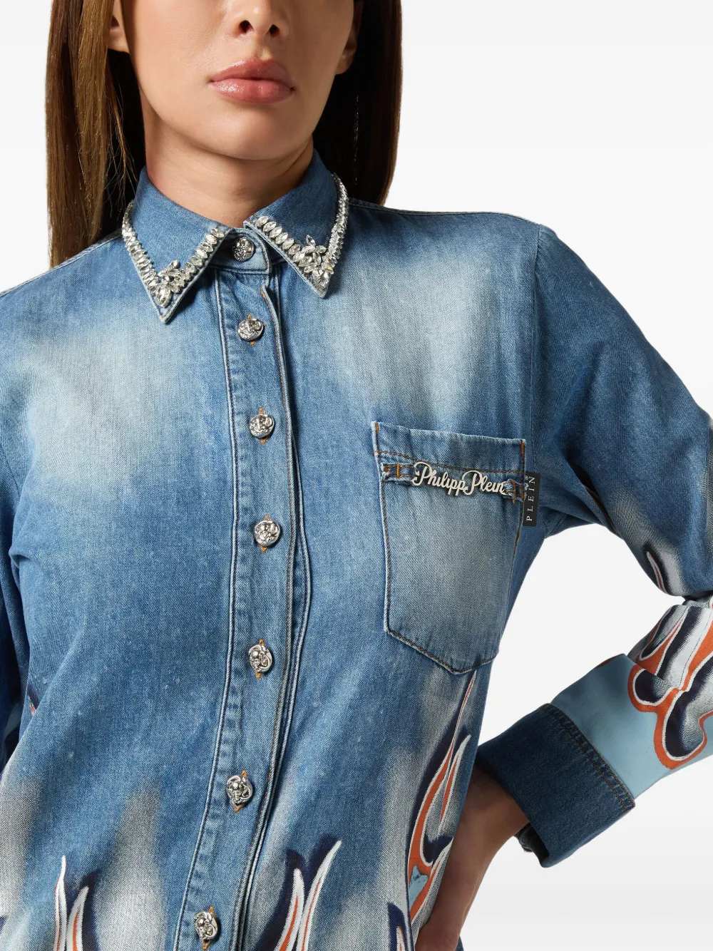 PHILIPP PLEIN FLAME RACING DENIM SHIRT