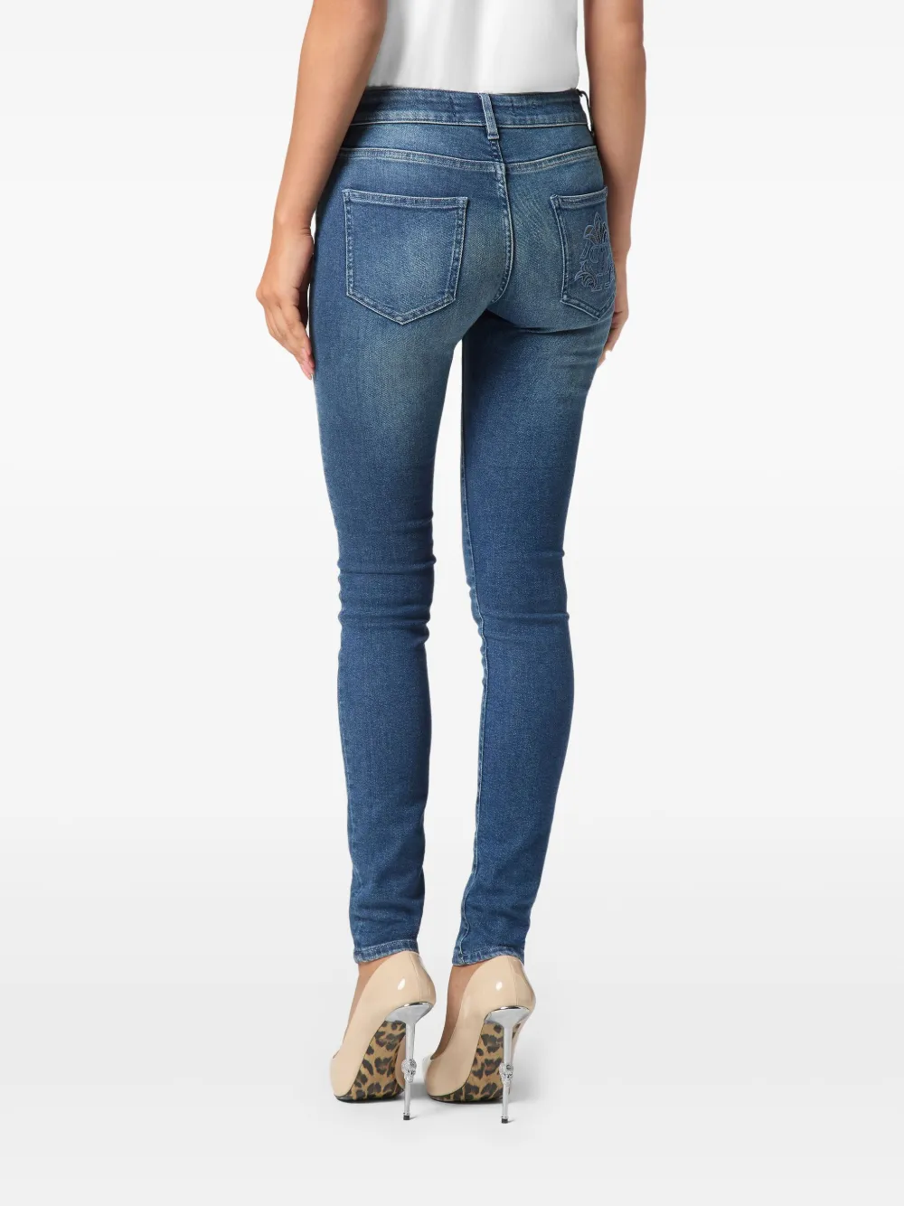 Philipp Plein Jeans met geborduurd logo Blauw
