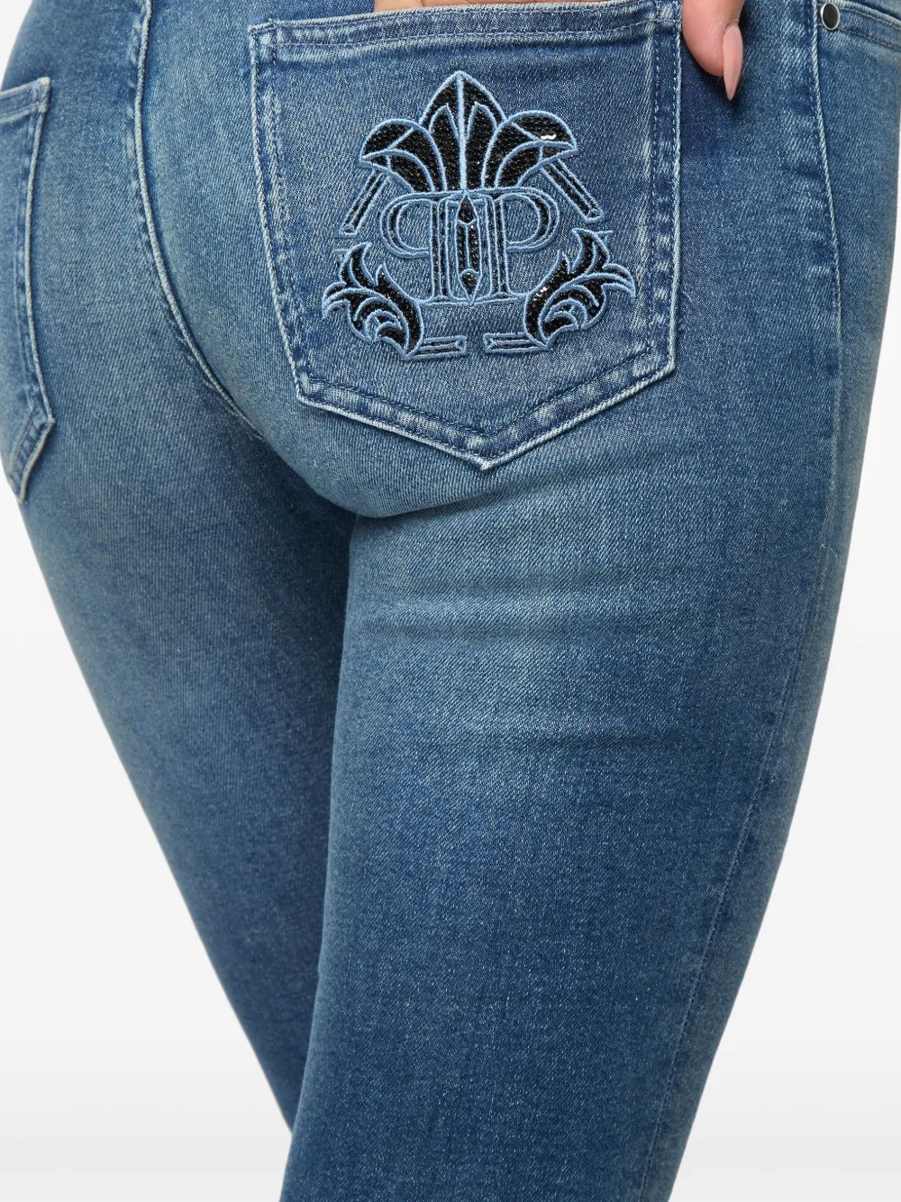 Philipp Plein Jeans met geborduurd logo Blauw